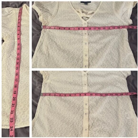 Modcloth Polished Touch Cotton Eyelet Blouse Puff Sleeves Tie Front Ivory M - Picture 13 of 13